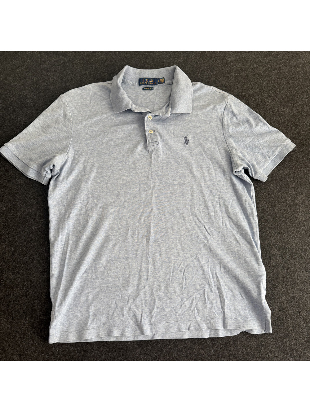 Polo Ralph Lauren Mens S Classic Fit Heather Light Blue Short Sleeve Polo Shirt